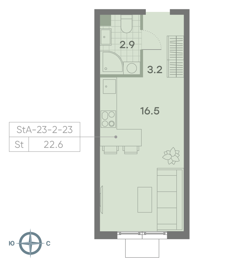 Планировка Студия, 22.3 м²