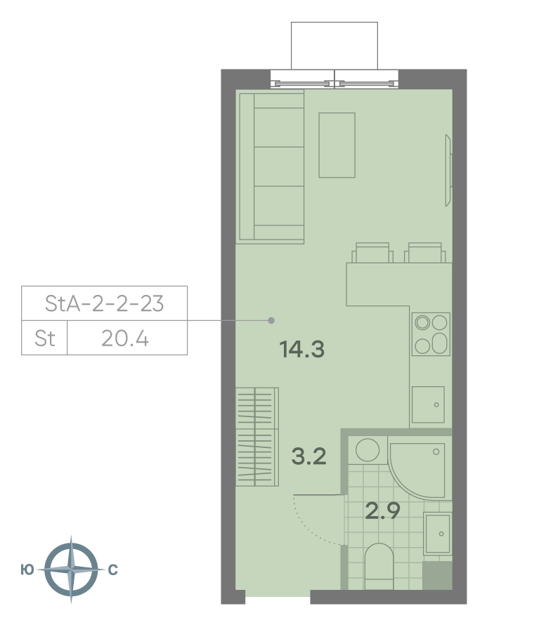 Планировка Студия, 20.1 м²