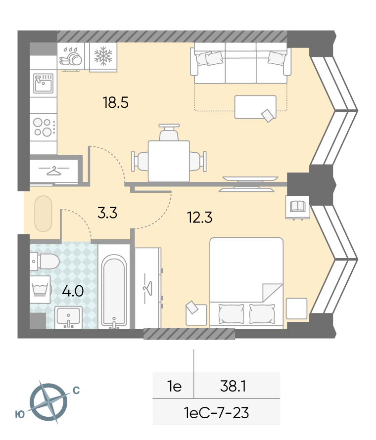 1-комнатная1eC№588