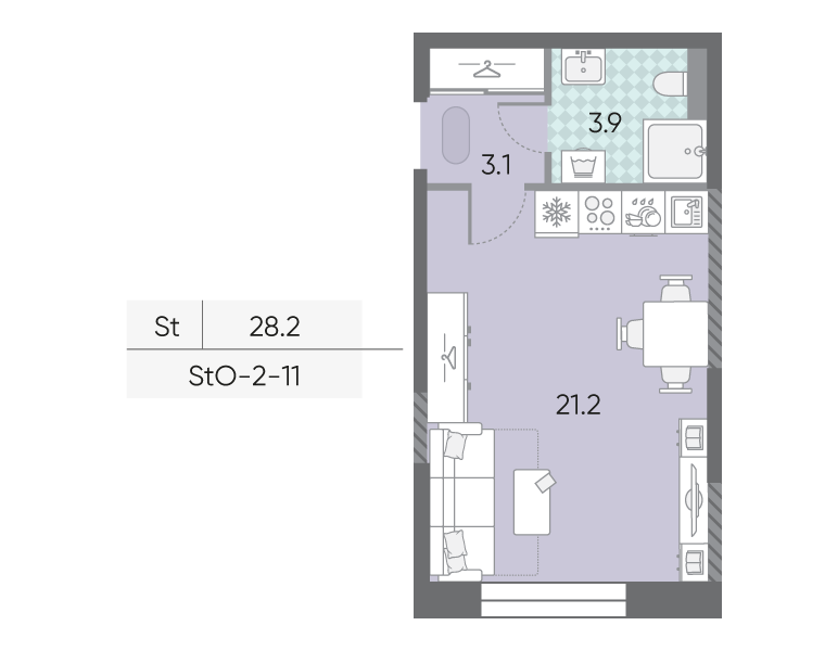 Планировка Студия, 28.2 м²