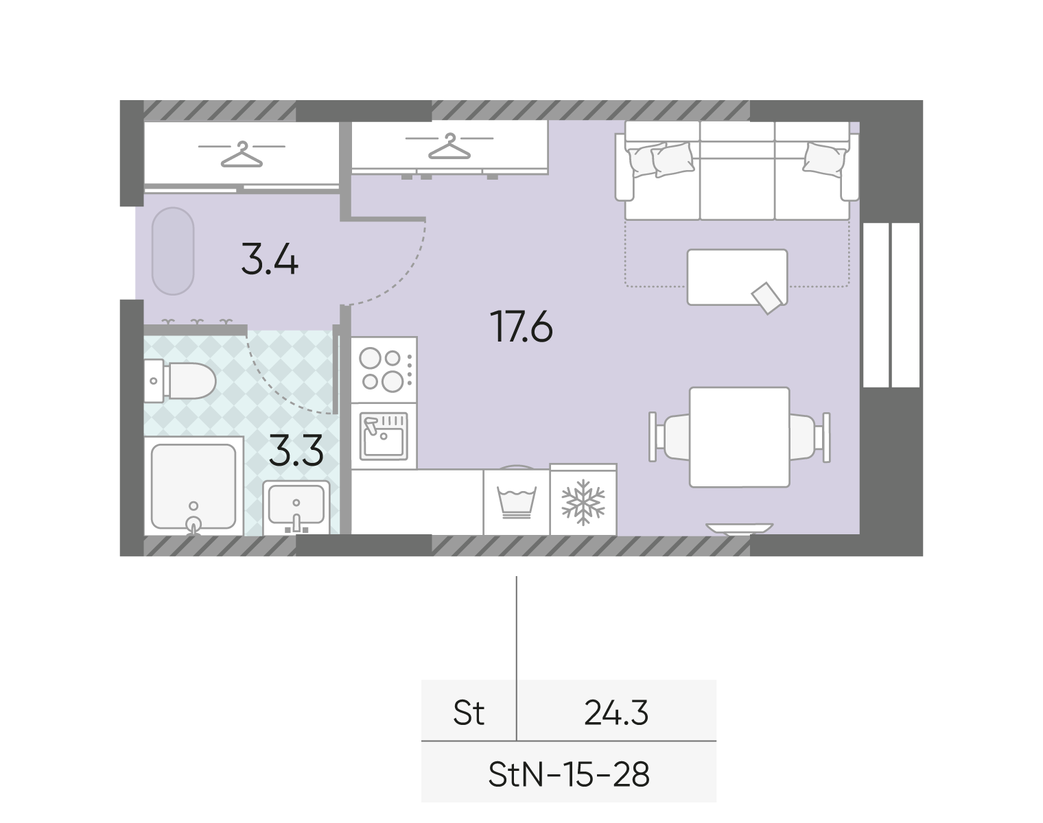 Планировка Студия, 24.3 м²