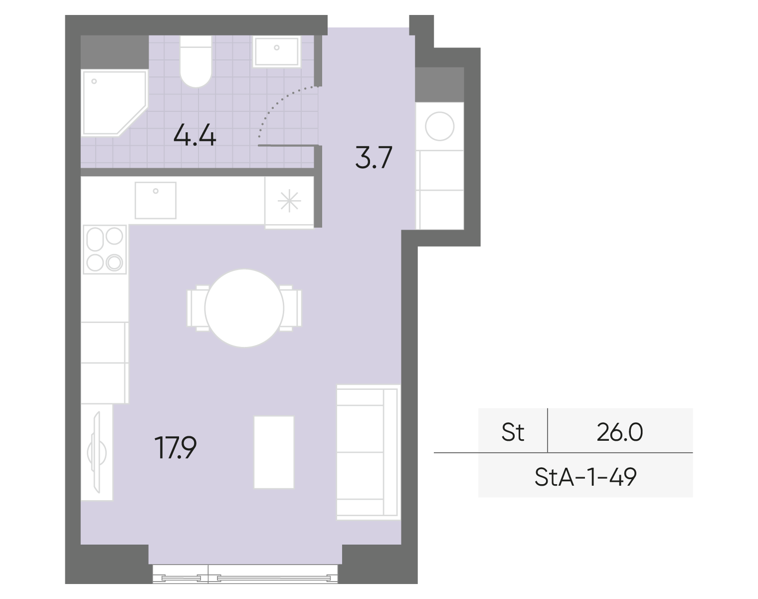 Планировка Студия, 26 м²