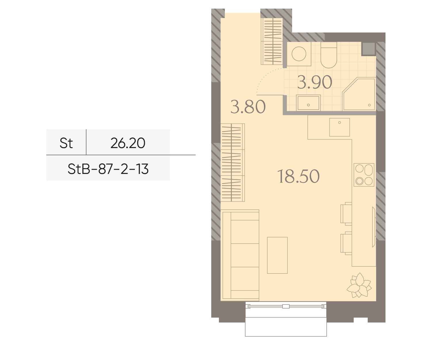 Планировка Студия, 26.2 м²