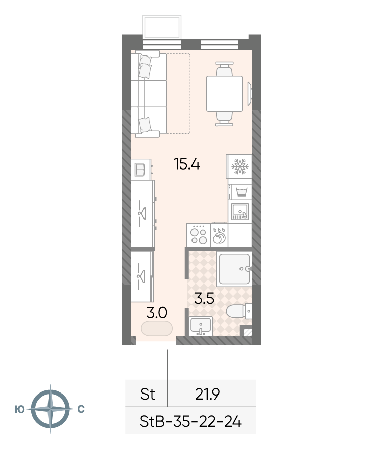 Планировка Студия, 21.9 м²