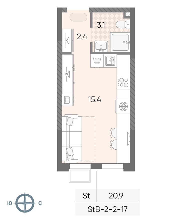 Планировка Студия, 20.9 м²