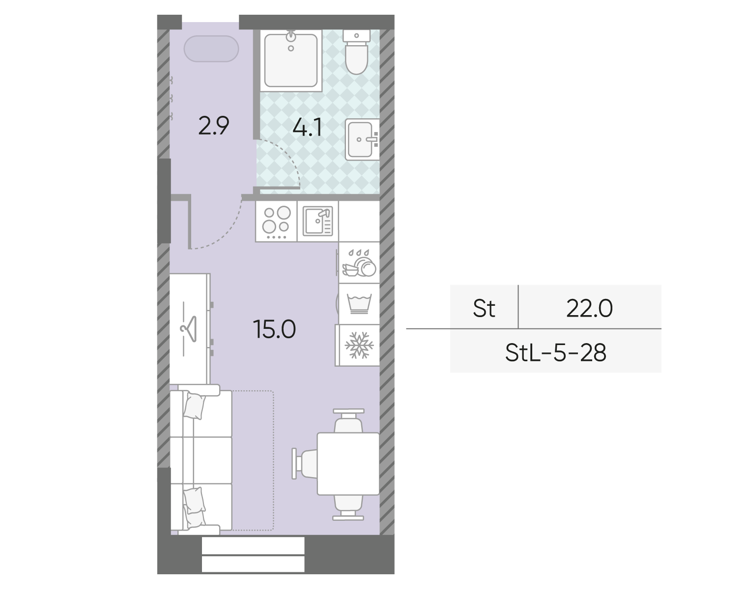 Планировка Студия, 22 м²