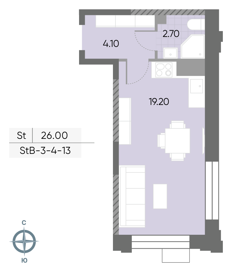 Планировка Студия, 26 м²