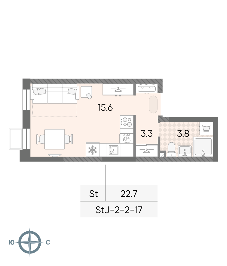 Планировка Студия, 22.7 м²