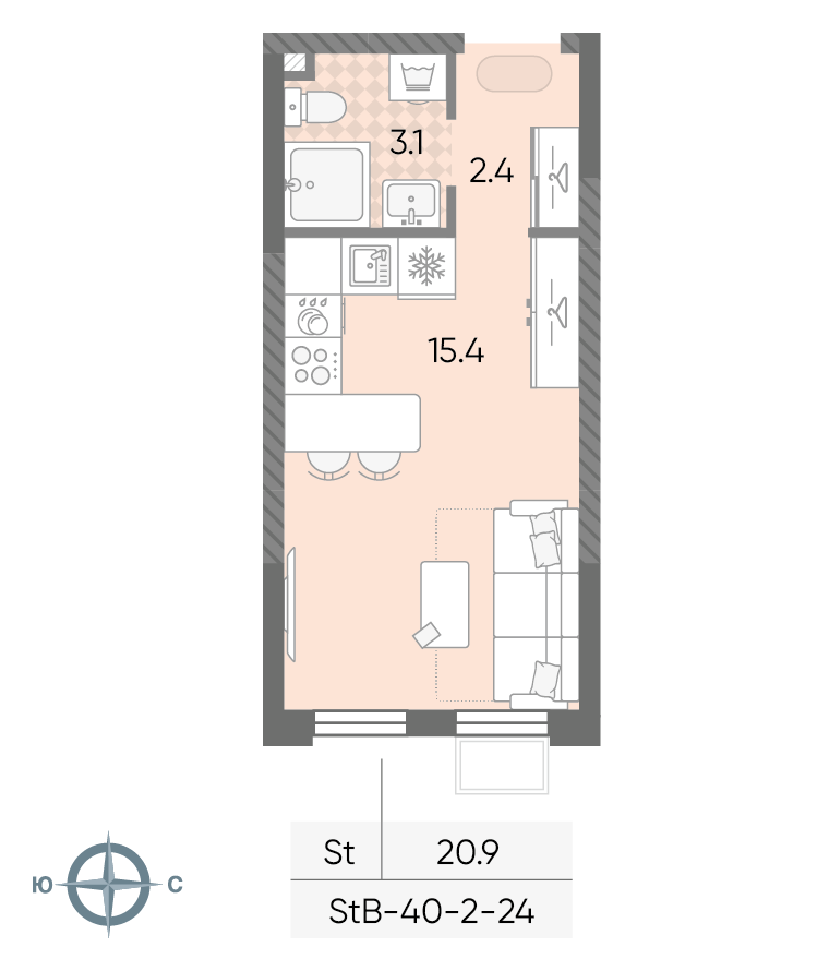 Планировка Студия, 20.9 м²