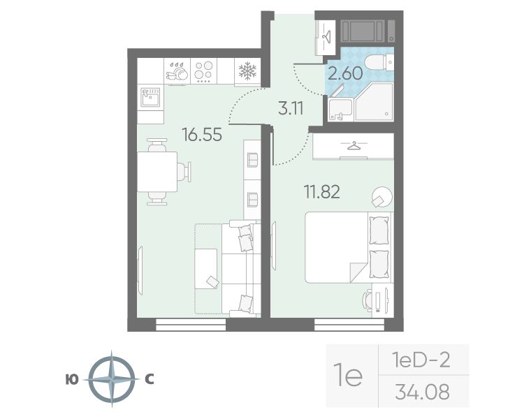 1-комнатная1eD№1517