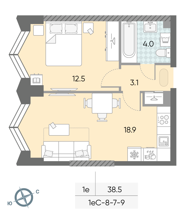 1-комнатная1eC№416