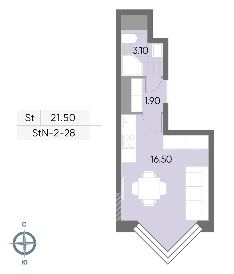 Планировка Студия, 21.5 м²