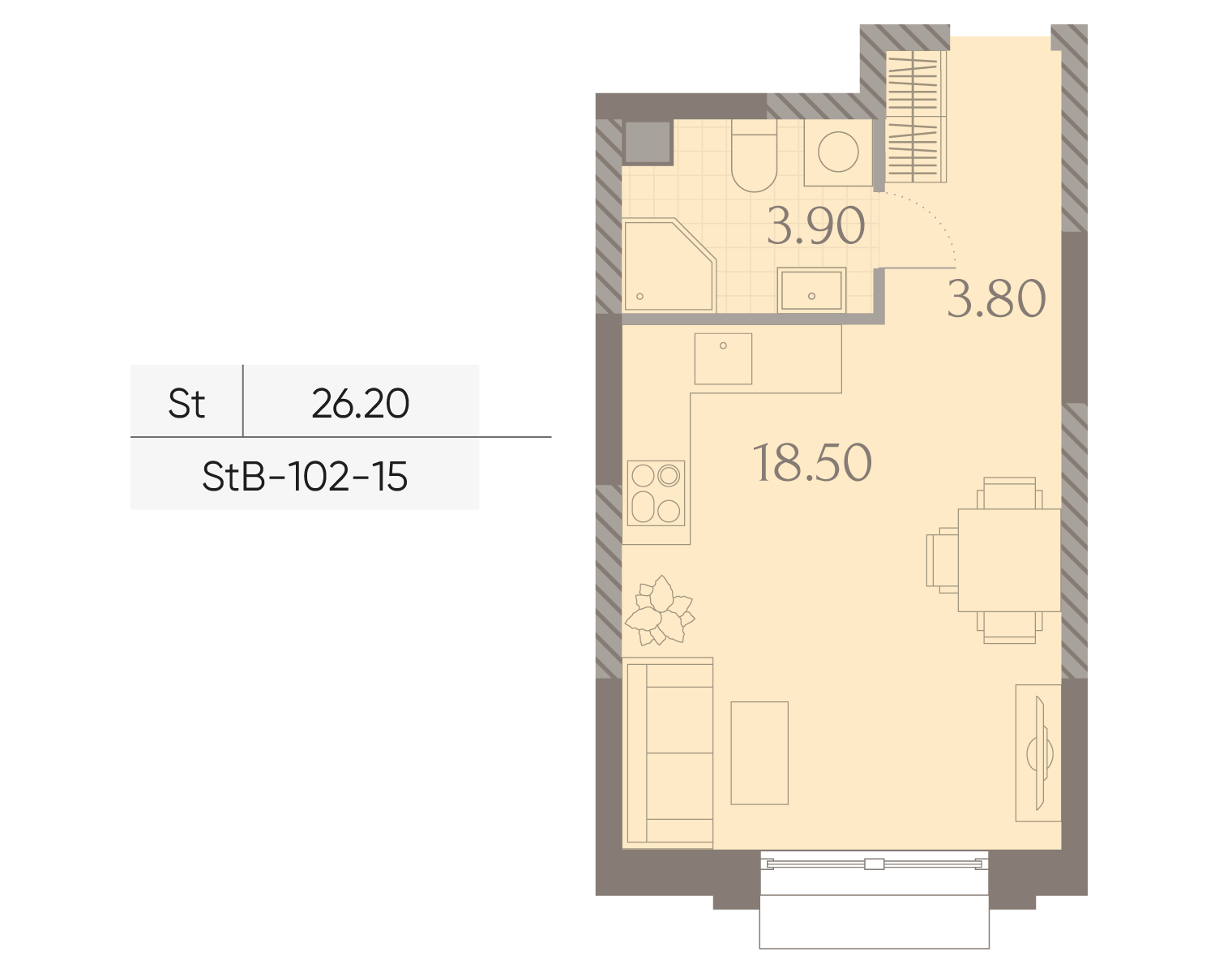 Планировка Студия, 26.2 м²