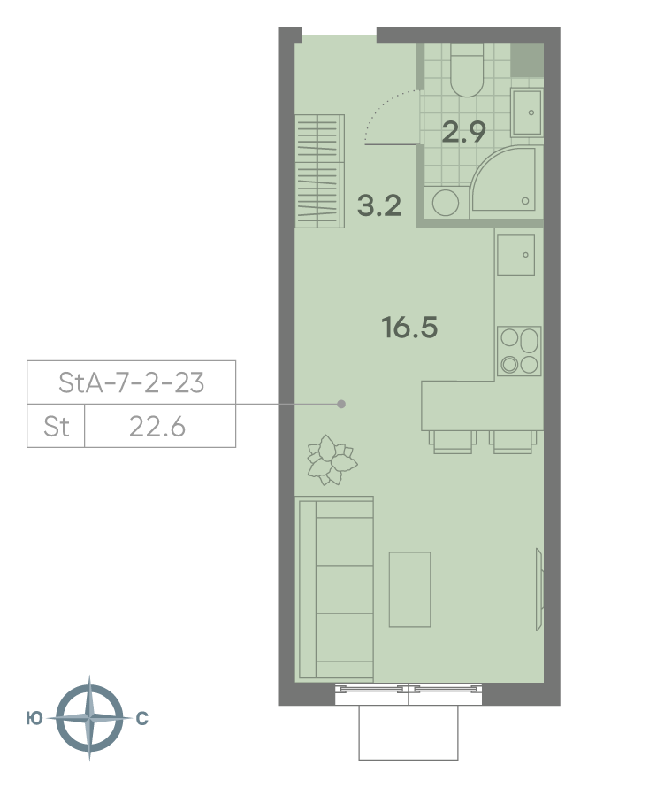 Планировка Студия, 22.4 м²