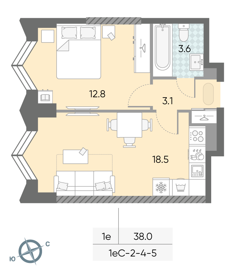 1-комнатная1eC№22