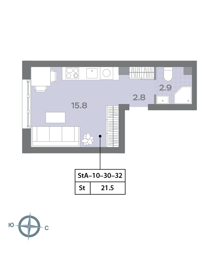 Планировка Студия, 21.5 м²