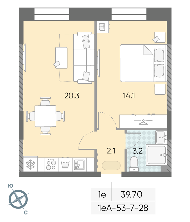 Зиларт, 1-комнатная, 39.8 м²