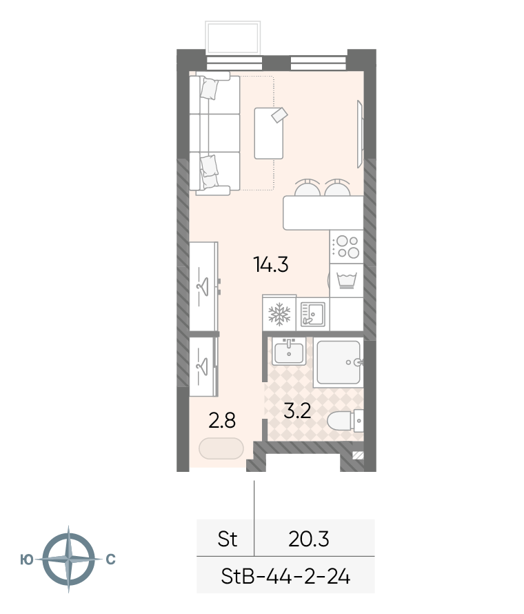 Планировка Студия, 20.3 м²