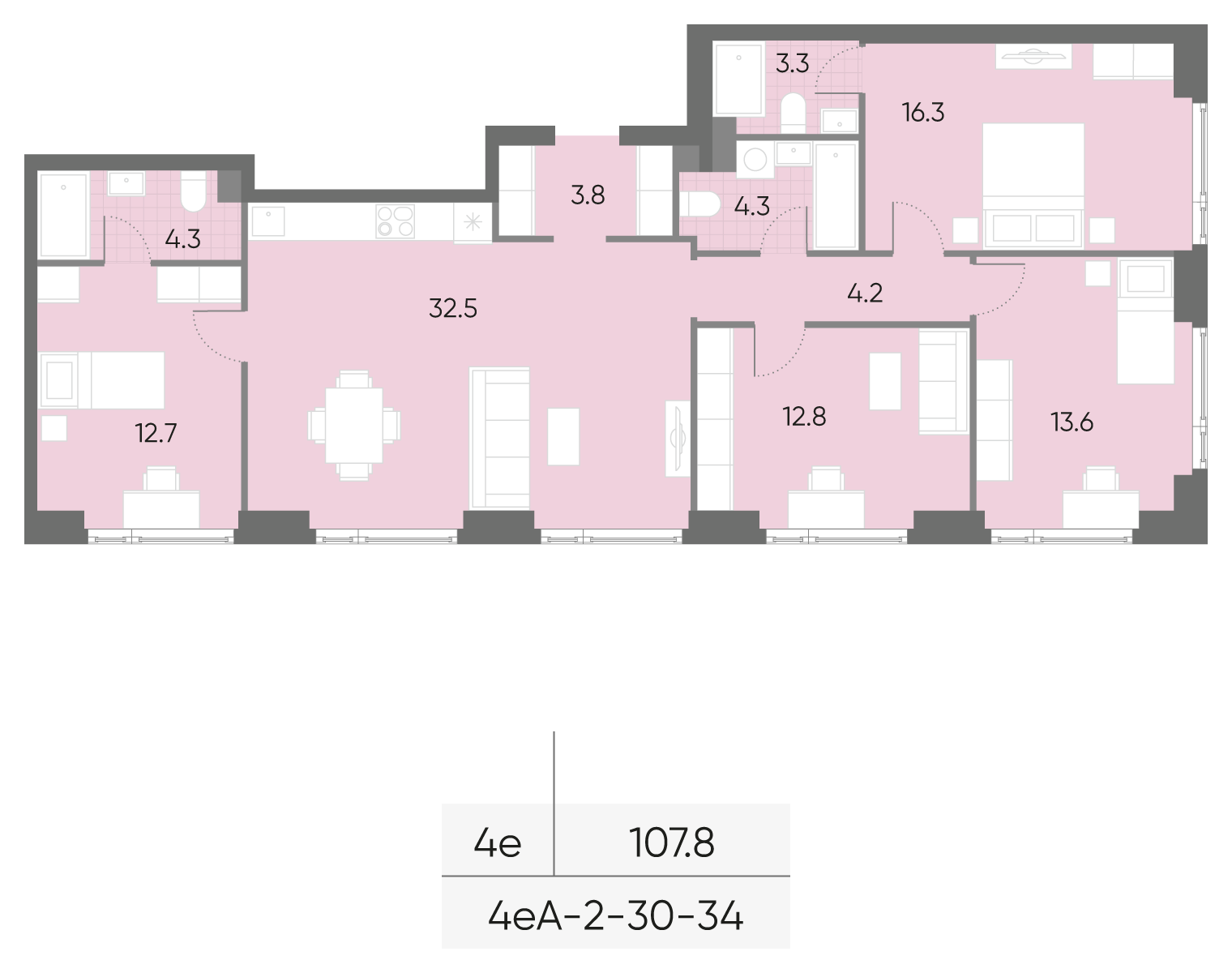 Планировка 4-комн +, 107.8 м²