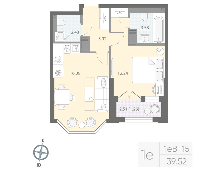 1-комнатная1eB№493