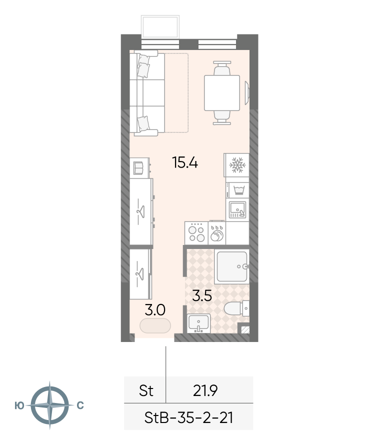 Планировка Студия, 21.9 м²