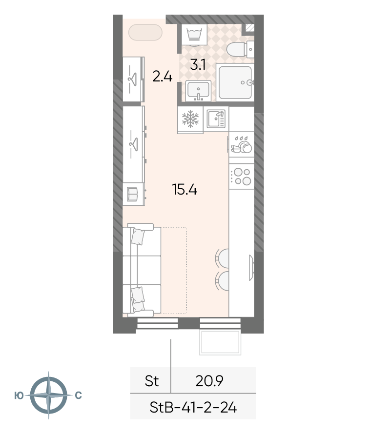 Планировка Студия, 20.9 м²