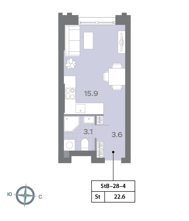 Планировка Студия, 22.6 м²