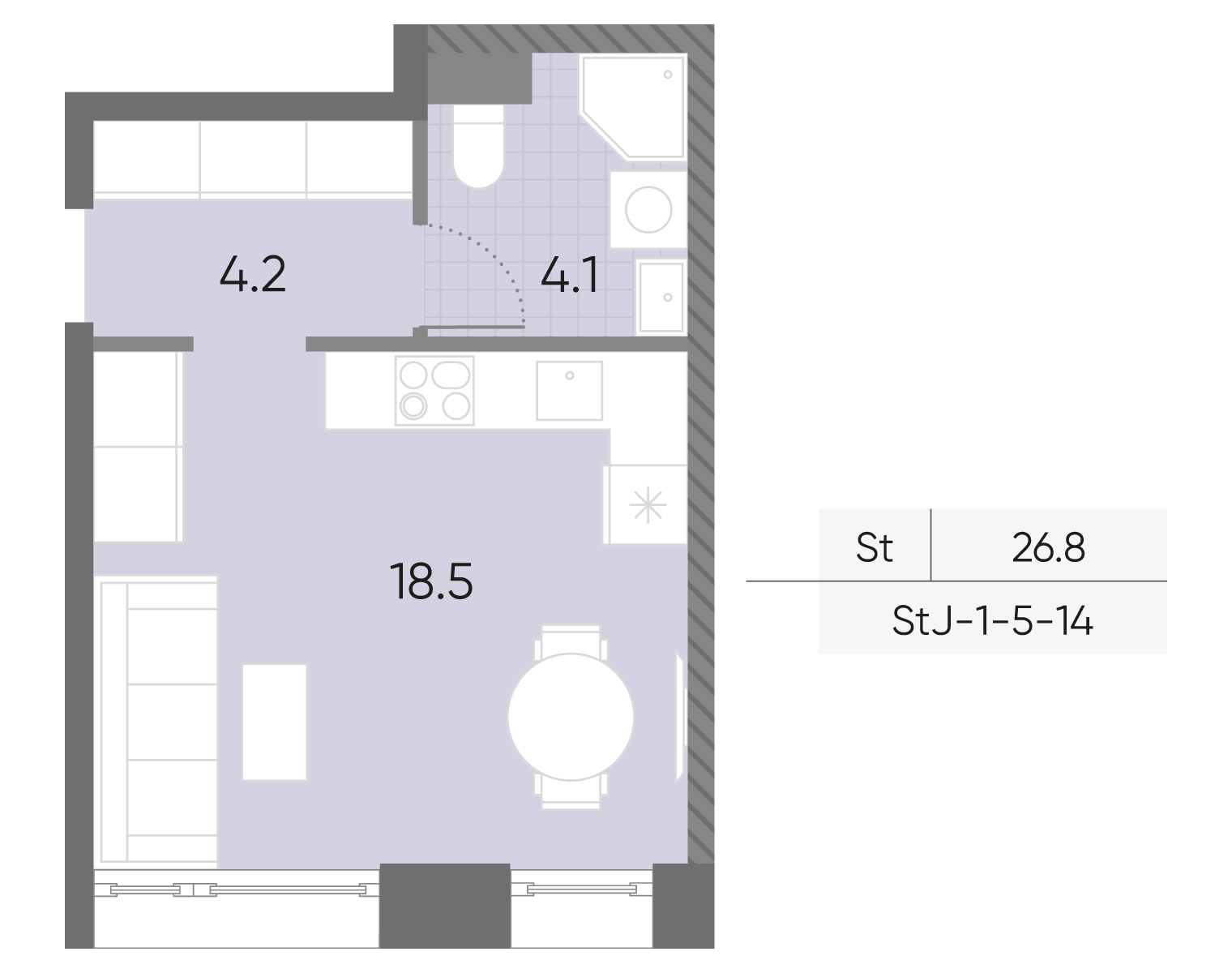 Планировка Студия, 26.8 м²