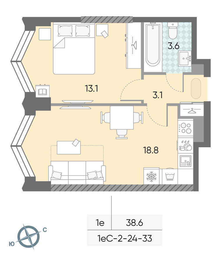 1-комнатная1eC№209