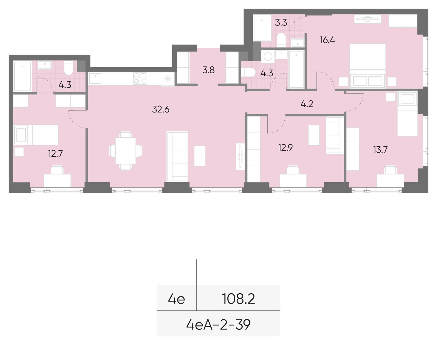 Планировка 4-комн +, 108.2 м²