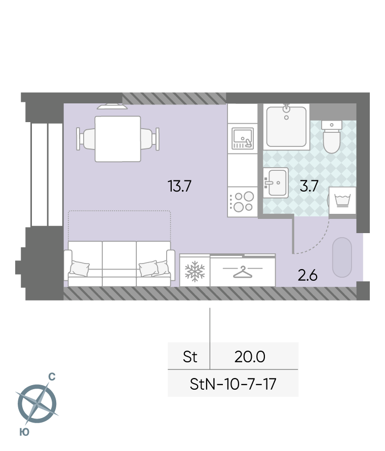 Планировка Студия, 20 м²