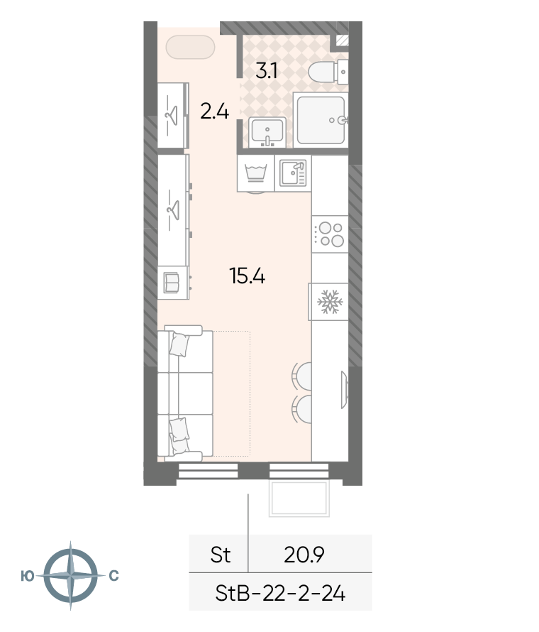 Планировка Студия, 20.9 м²