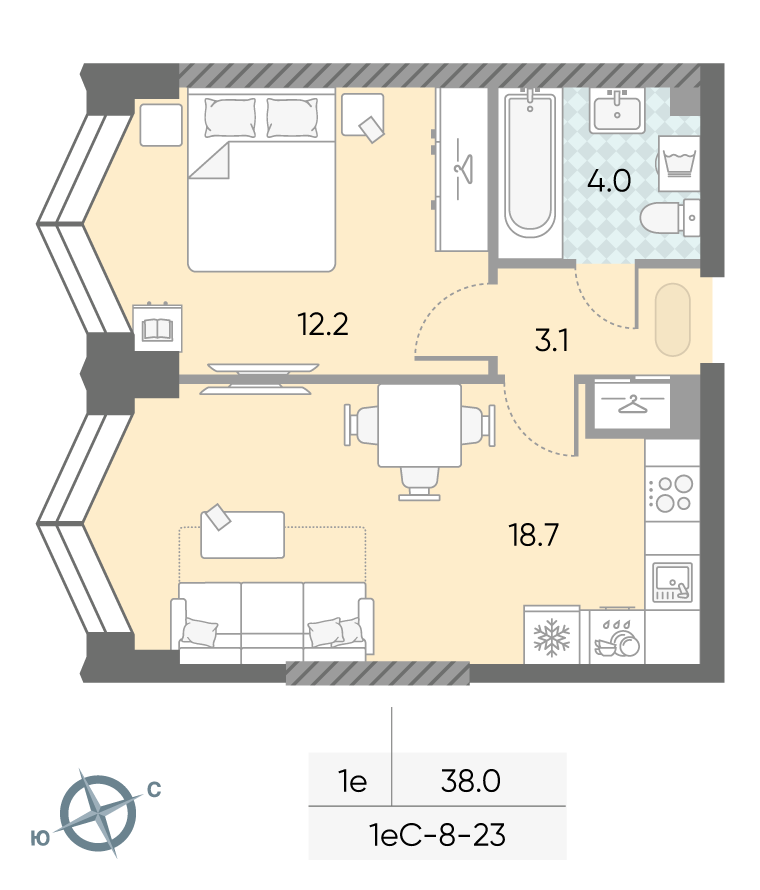 1-комнатная1eC№592