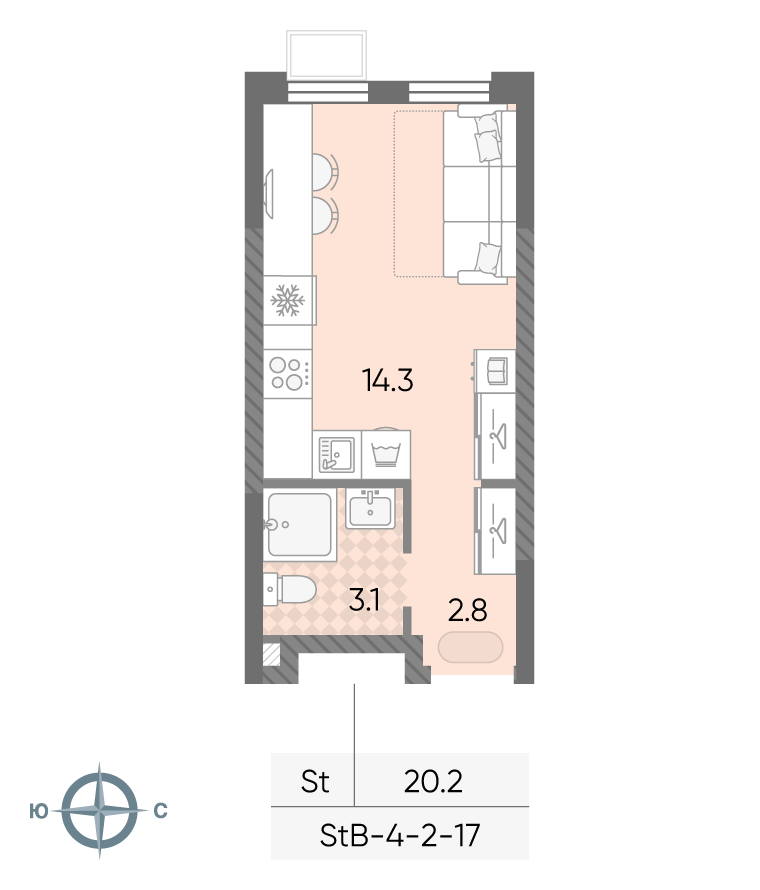 Планировка Студия, 20.2 м²