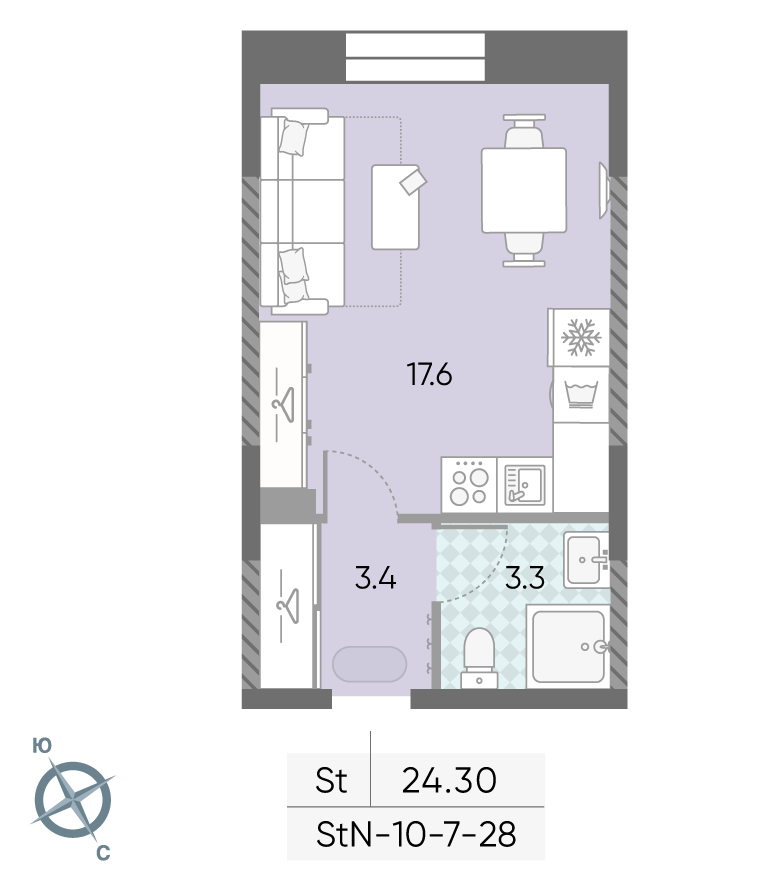 Зиларт, 1-комнатная, 24.3 м²