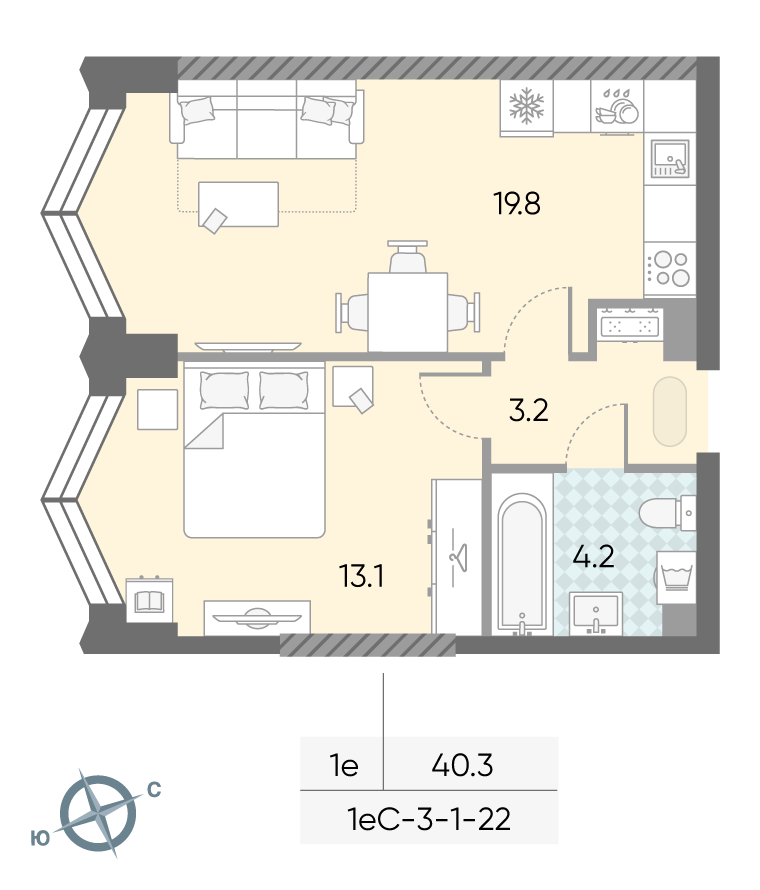 1-комнатная1eC№147