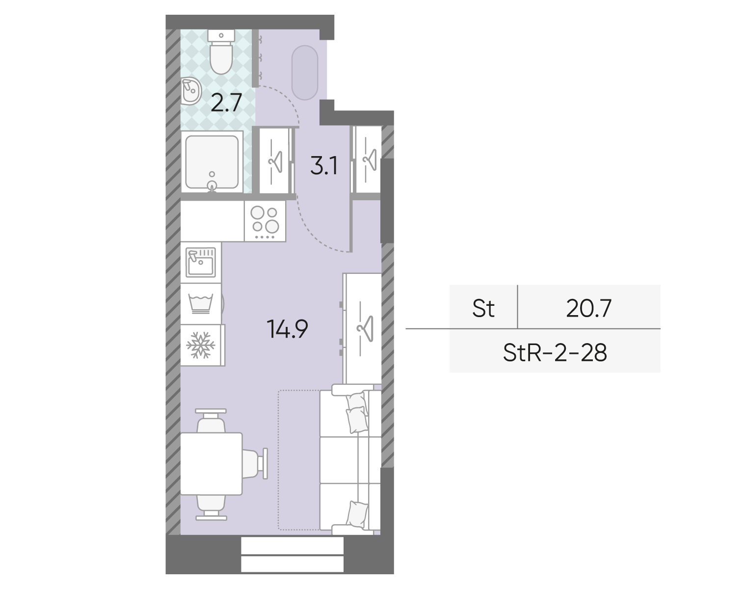 Планировка Студия, 20.7 м²