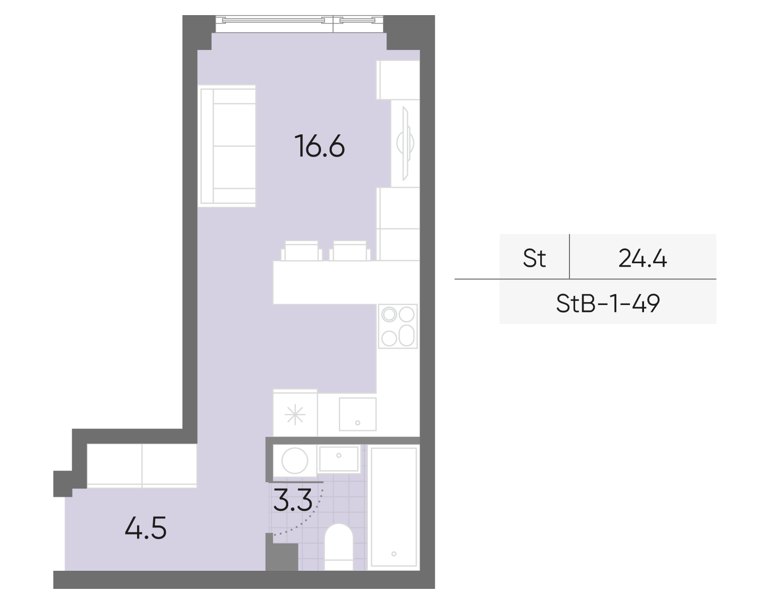 Планировка Студия, 24.4 м²