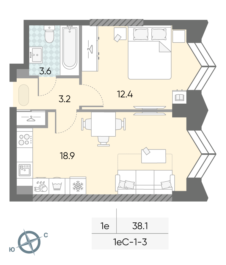 1-комнатная1eC№3
