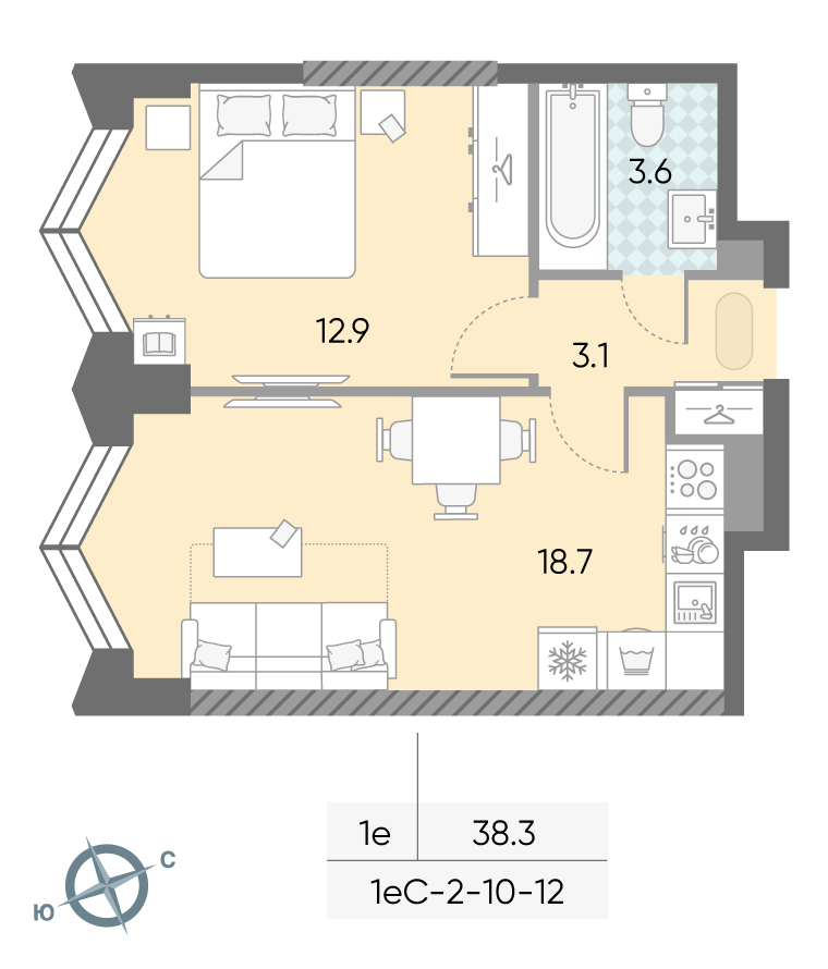 1-комнатная1eC№65