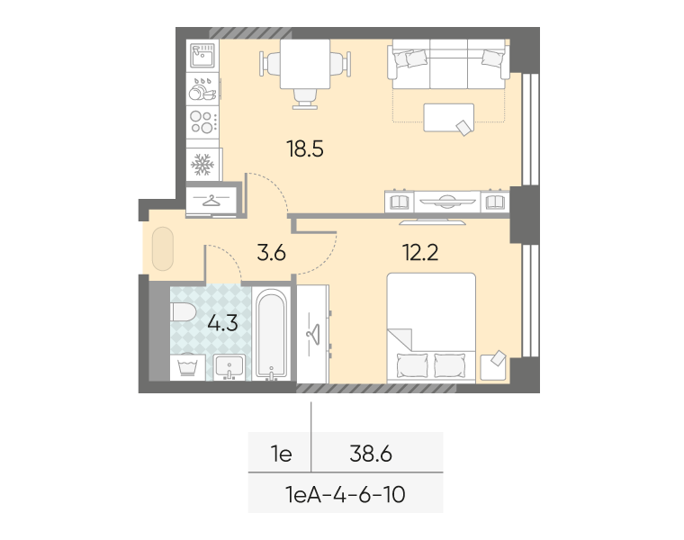 1-комнатная1eA№109