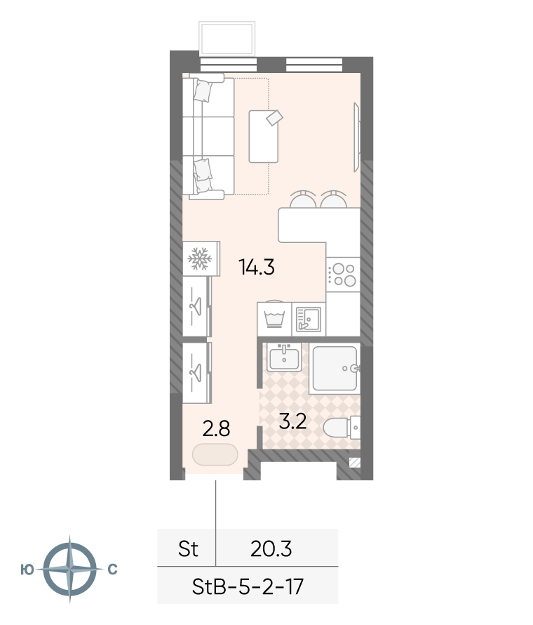 Планировка Студия, 20.3 м²