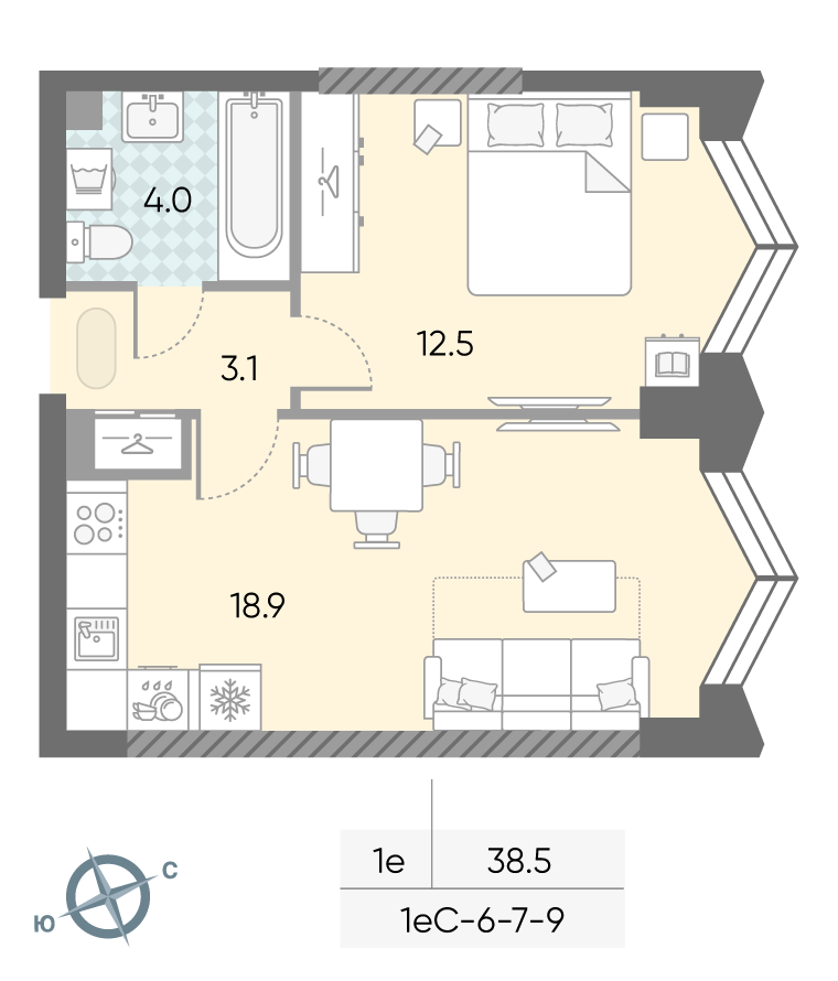1-комнатная1eC№411