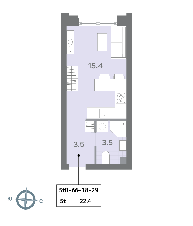 Планировка Студия, 22.3 м²