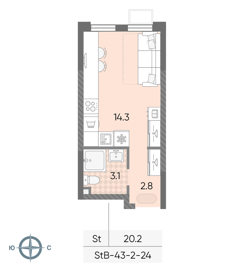 Планировка Студия, 20.2 м²