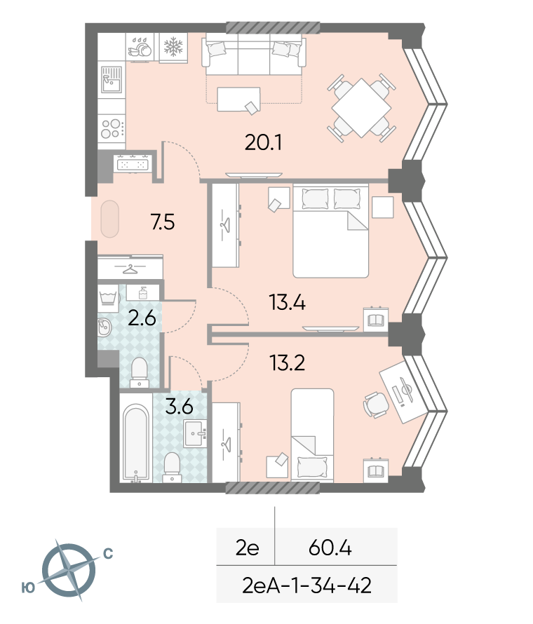 2-комнатная2eA№349